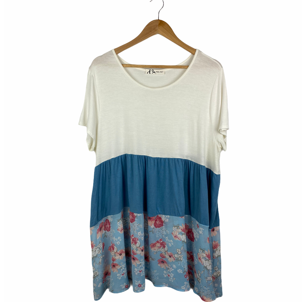 Mai Soli Color Block Floral Blouse 2XL